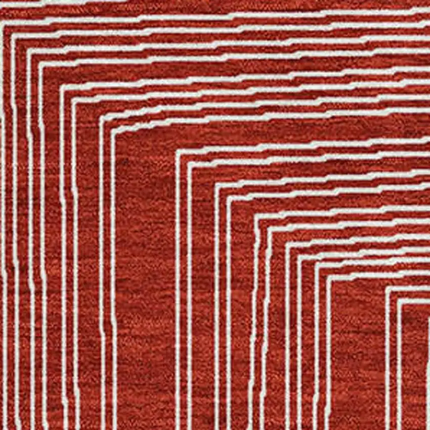 Red And Ivory Geometric Washable Area Rug With UV Protection Photo 2