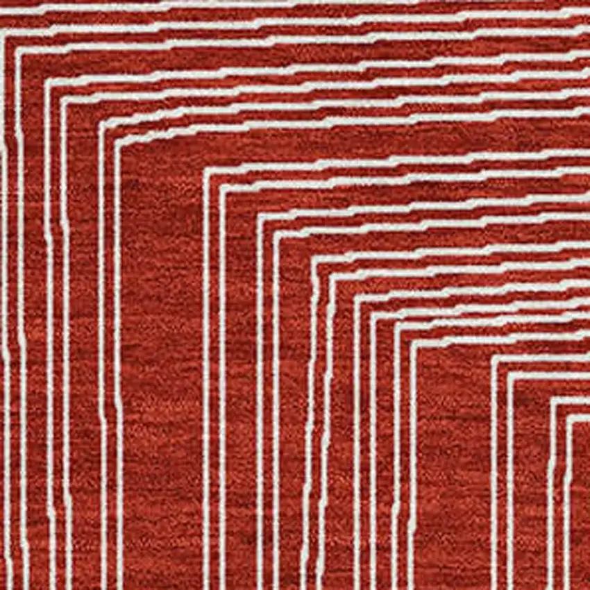 Red And Ivory Geometric Washable Area Rug With UV Protection Photo 2