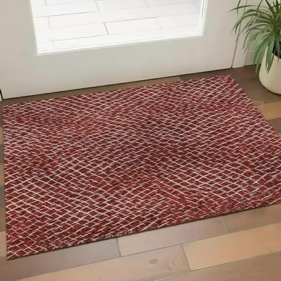 Red And Ivory Geometric Washable Area Rug With UV Protection Photo 2