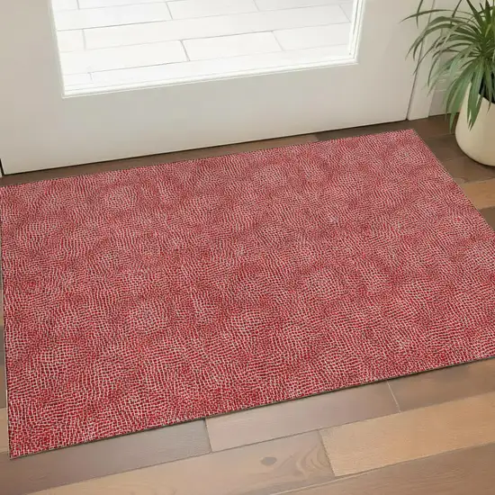 Red And Ivory Geometric Washable Area Rug With UV Protection Photo 1