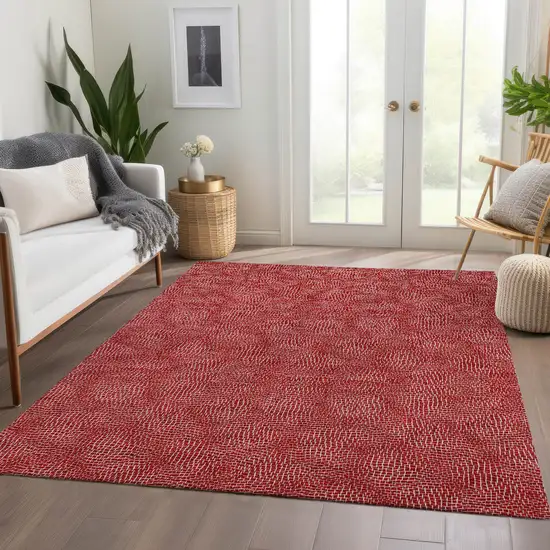 Red And Ivory Geometric Washable Area Rug With UV Protection Photo 5