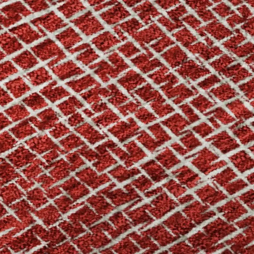 Red And Ivory Geometric Washable Area Rug With UV Protection Photo 2