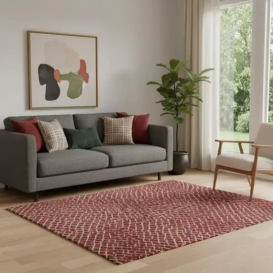 Red And Ivory Geometric Washable Area Rug With UV Protection Photo 2