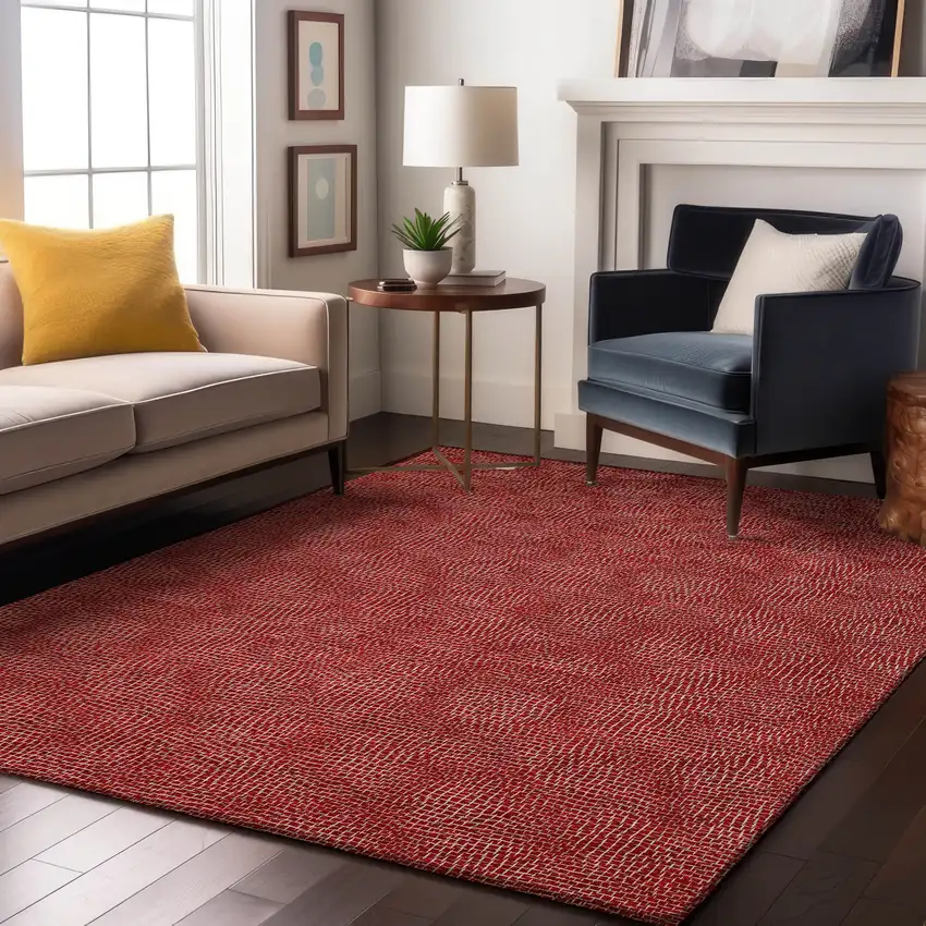 Red And Ivory Geometric Washable Area Rug With UV Protection Photo 3