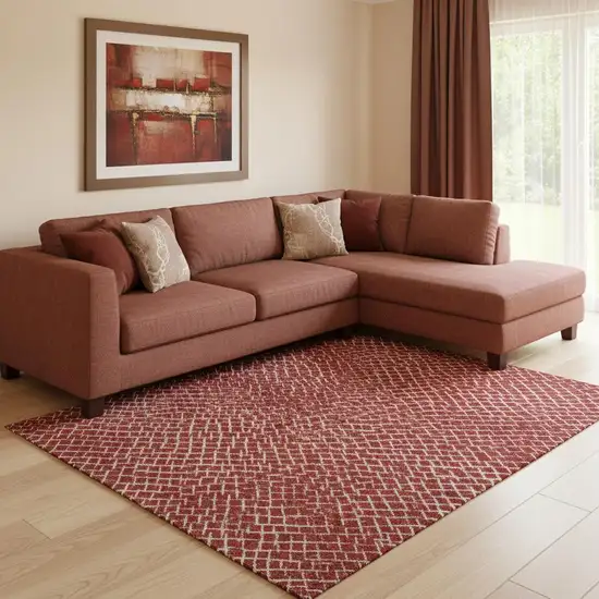 Red And Ivory Geometric Washable Area Rug With UV Protection Photo 2