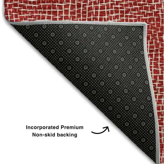 Red And Ivory Geometric Washable Area Rug With UV Protection Photo 6