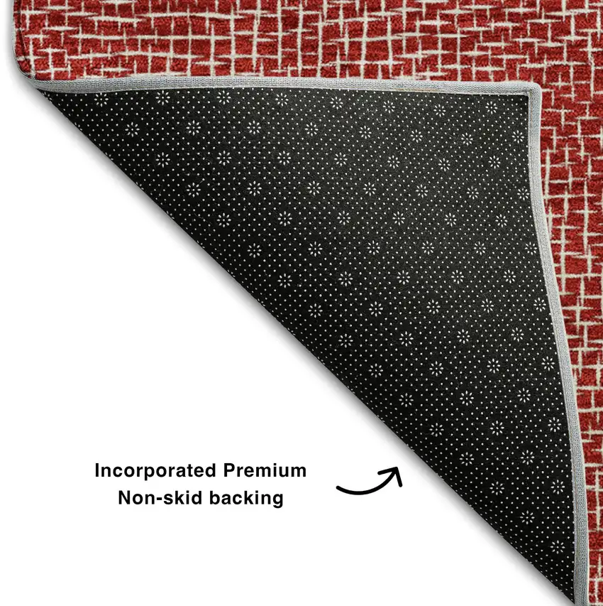 Red And Ivory Geometric Washable Area Rug With UV Protection Photo 6