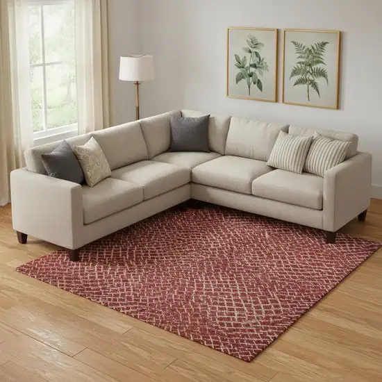 Red And Ivory Geometric Washable Area Rug With UV Protection Photo 2