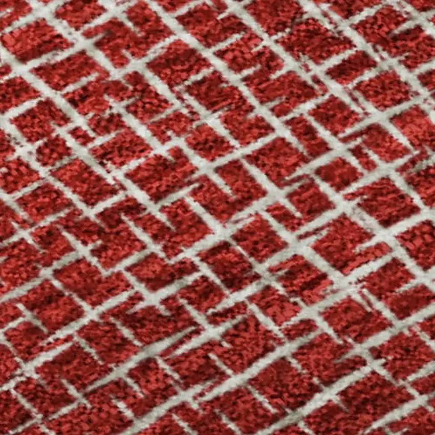 Red And Ivory Geometric Washable Area Rug With UV Protection Photo 2
