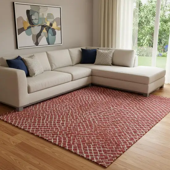 Red And Ivory Geometric Washable Area Rug With UV Protection Photo 2