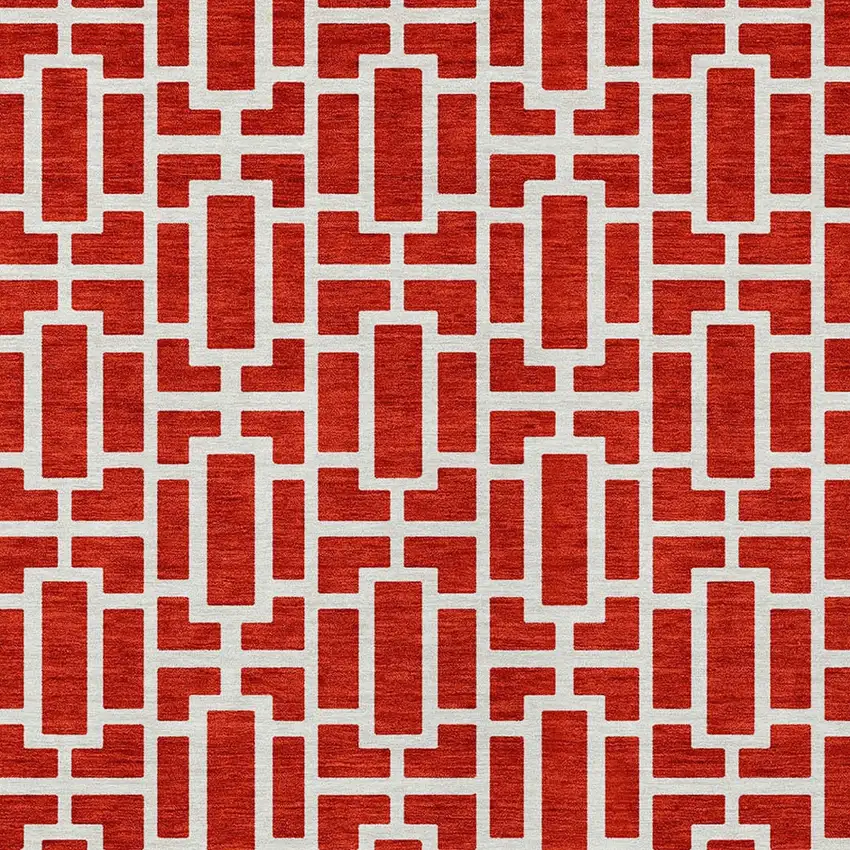 Red And Ivory Geometric Washable Indoor Outdoor Area Rug Photo 7
