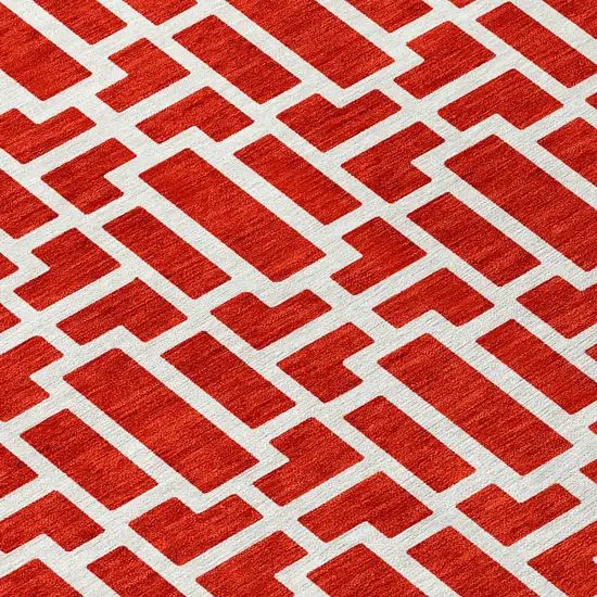 Red And Ivory Geometric Washable Indoor Outdoor Area Rug Photo 6
