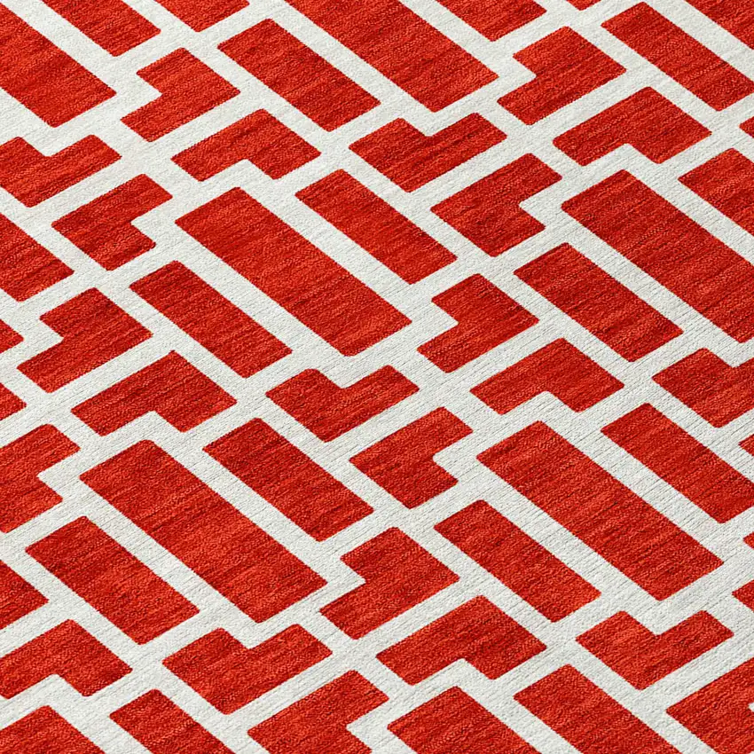 Red And Ivory Geometric Washable Indoor Outdoor Area Rug Photo 6