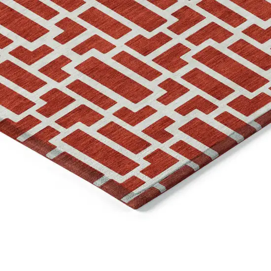Red And Ivory Geometric Washable Indoor Outdoor Area Rug Photo 4