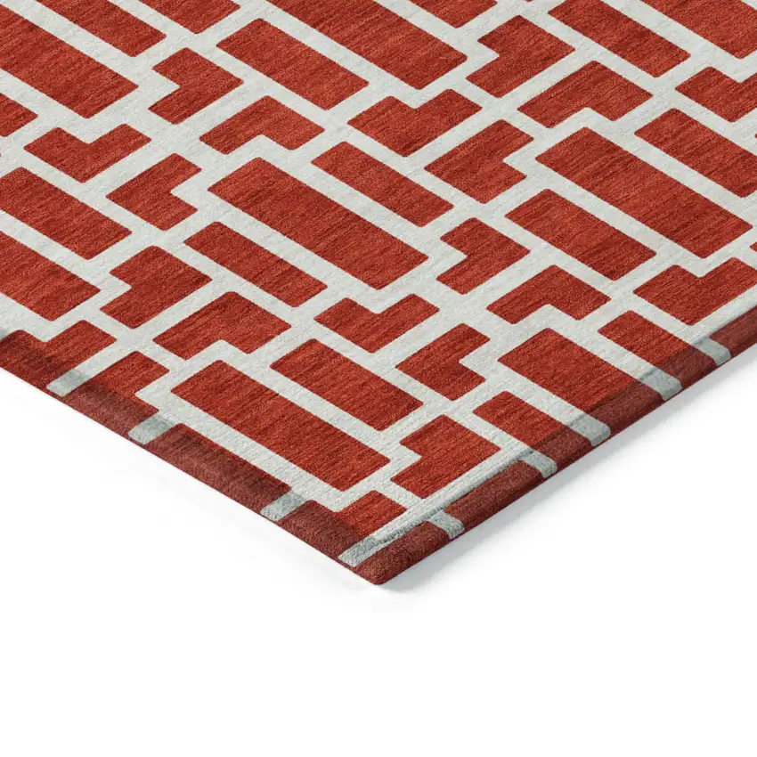 Red And Ivory Geometric Washable Indoor Outdoor Area Rug Photo 4