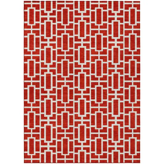 Red And Ivory Geometric Washable Indoor Outdoor Area Rug Photo 2