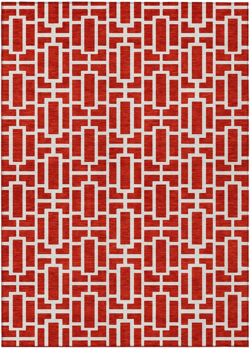 Red And Ivory Geometric Washable Indoor Outdoor Area Rug Photo 2