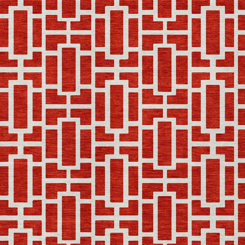 Red And Ivory Geometric Washable Indoor Outdoor Area Rug Photo 7