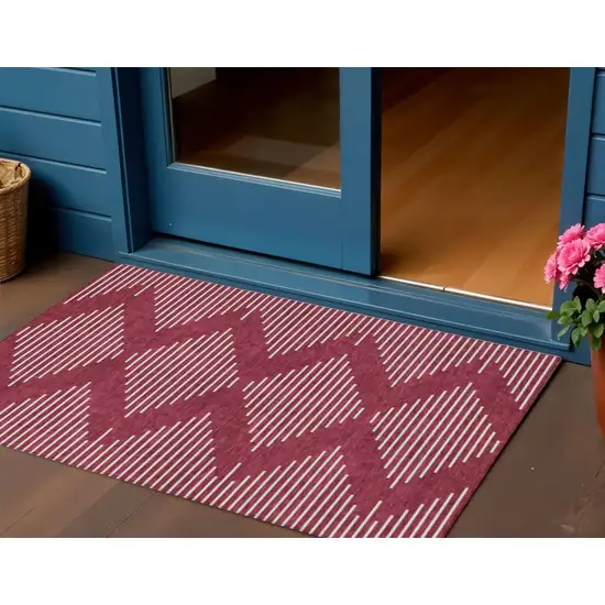 Red And Ivory Geometric Washable Indoor Outdoor Area Rug Photo 1