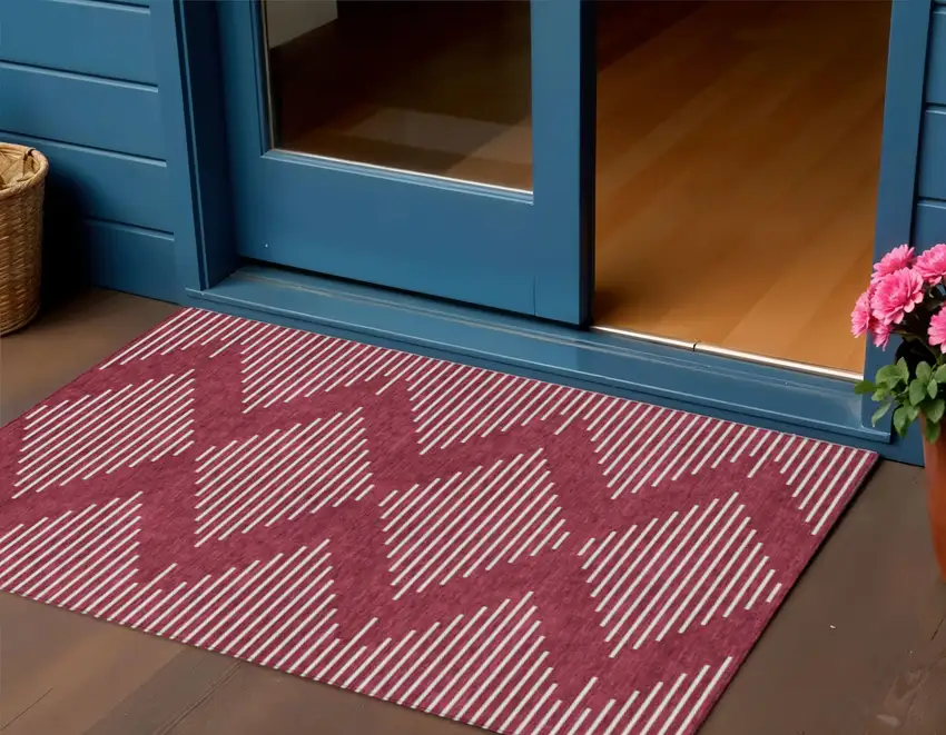 Red And Ivory Geometric Washable Indoor Outdoor Area Rug Photo 1