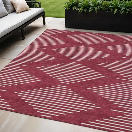 Red And Ivory Geometric Washable Indoor Outdoor Area Rug Photo 1