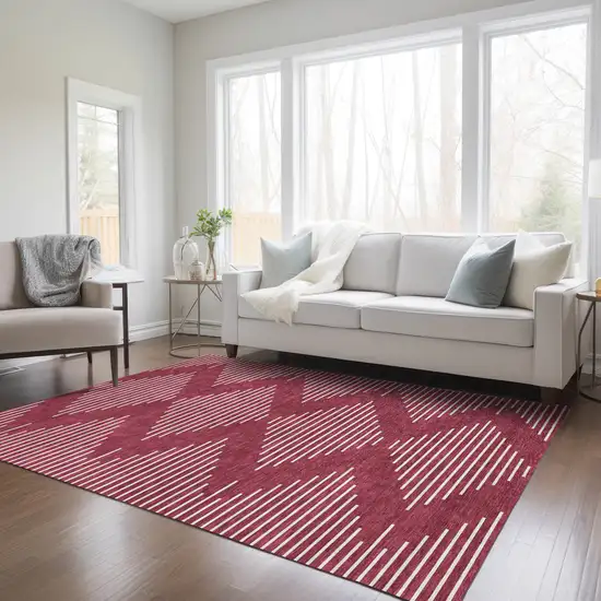 Red And Ivory Geometric Washable Indoor Outdoor Area Rug Photo 9