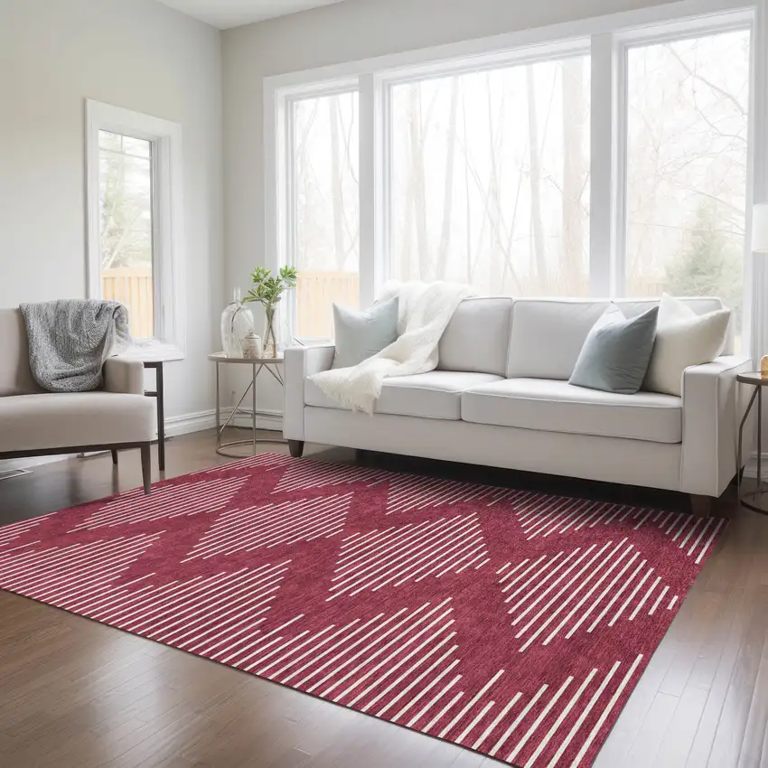 Red And Ivory Geometric Washable Indoor Outdoor Area Rug Photo 9
