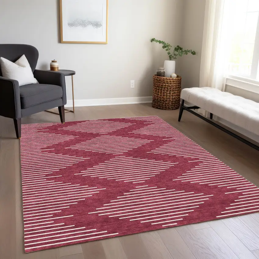 Red And Ivory Geometric Washable Indoor Outdoor Area Rug Photo 9