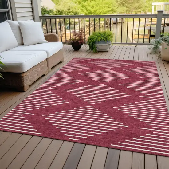 Red And Ivory Geometric Washable Indoor Outdoor Area Rug Photo 8