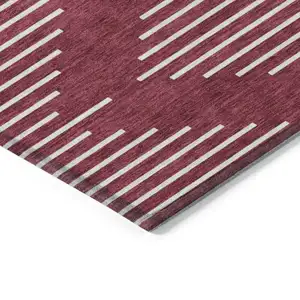 Photo of Red And Ivory Geometric Washable Indoor Outdoor Area Rug