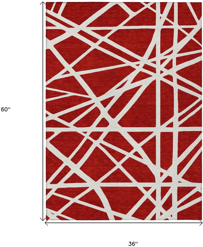 Red And Ivory Geometric Washable Indoor Outdoor Area Rug Photo 3