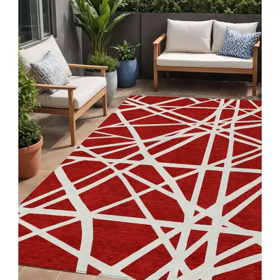 Red And Ivory Geometric Washable Indoor Outdoor Area Rug Photo 1