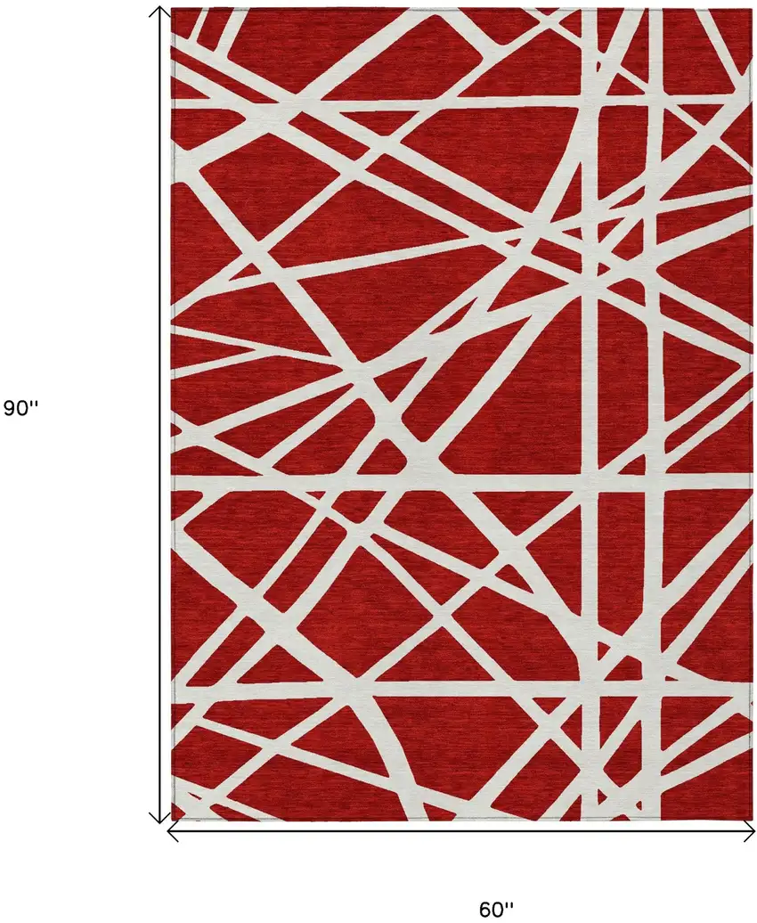 Red And Ivory Geometric Washable Indoor Outdoor Area Rug Photo 3