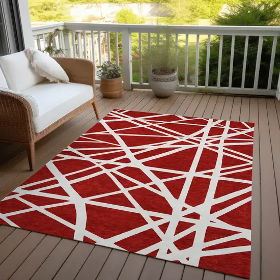 Red And Ivory Geometric Washable Indoor Outdoor Area Rug Photo 8