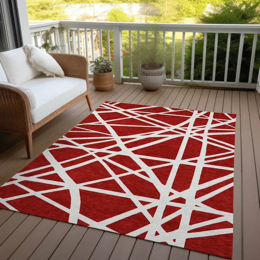 Red And Ivory Geometric Washable Indoor Outdoor Area Rug Photo 8