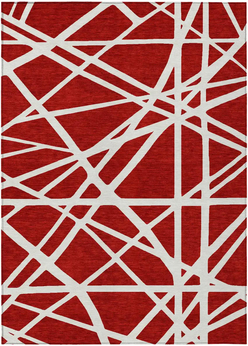 Red And Ivory Geometric Washable Indoor Outdoor Area Rug Photo 2