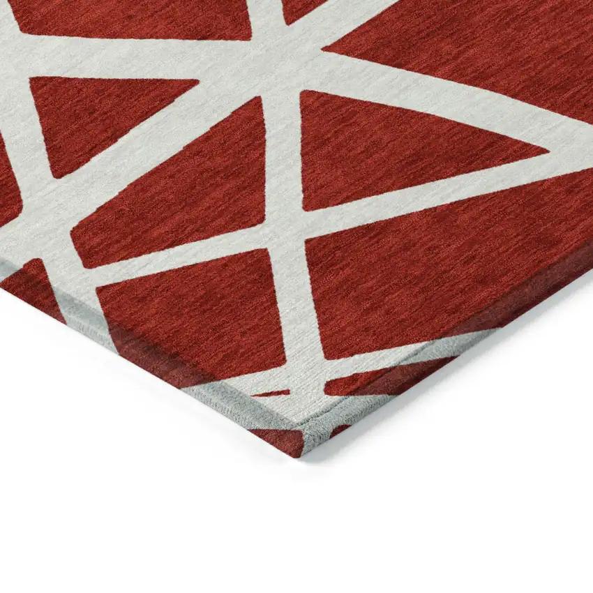 Red And Ivory Geometric Washable Indoor Outdoor Area Rug Photo 4