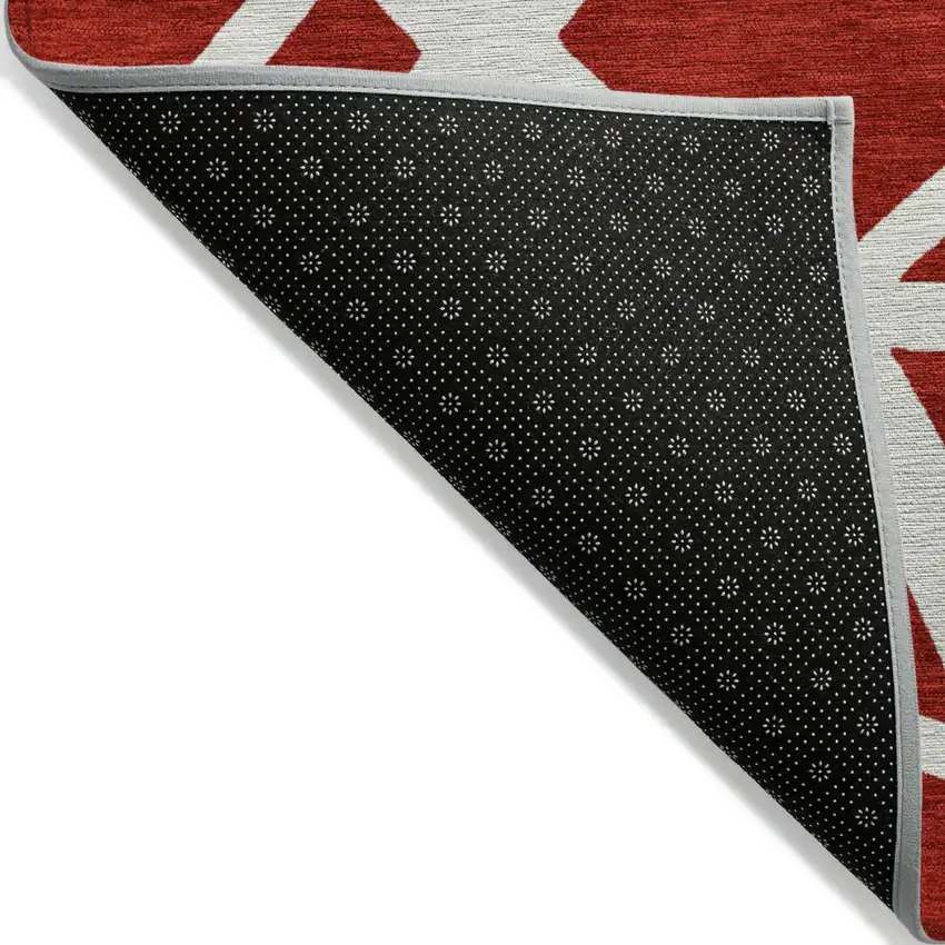 Red And Ivory Geometric Washable Indoor Outdoor Area Rug Photo 5