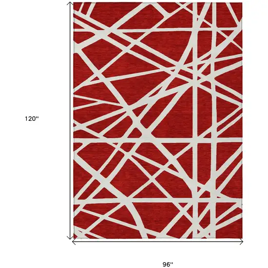 Red And Ivory Geometric Washable Indoor Outdoor Area Rug Photo 3