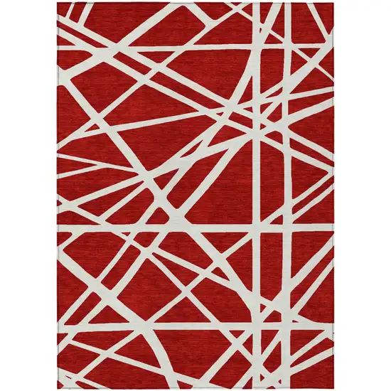 Red And Ivory Geometric Washable Indoor Outdoor Area Rug Photo 2