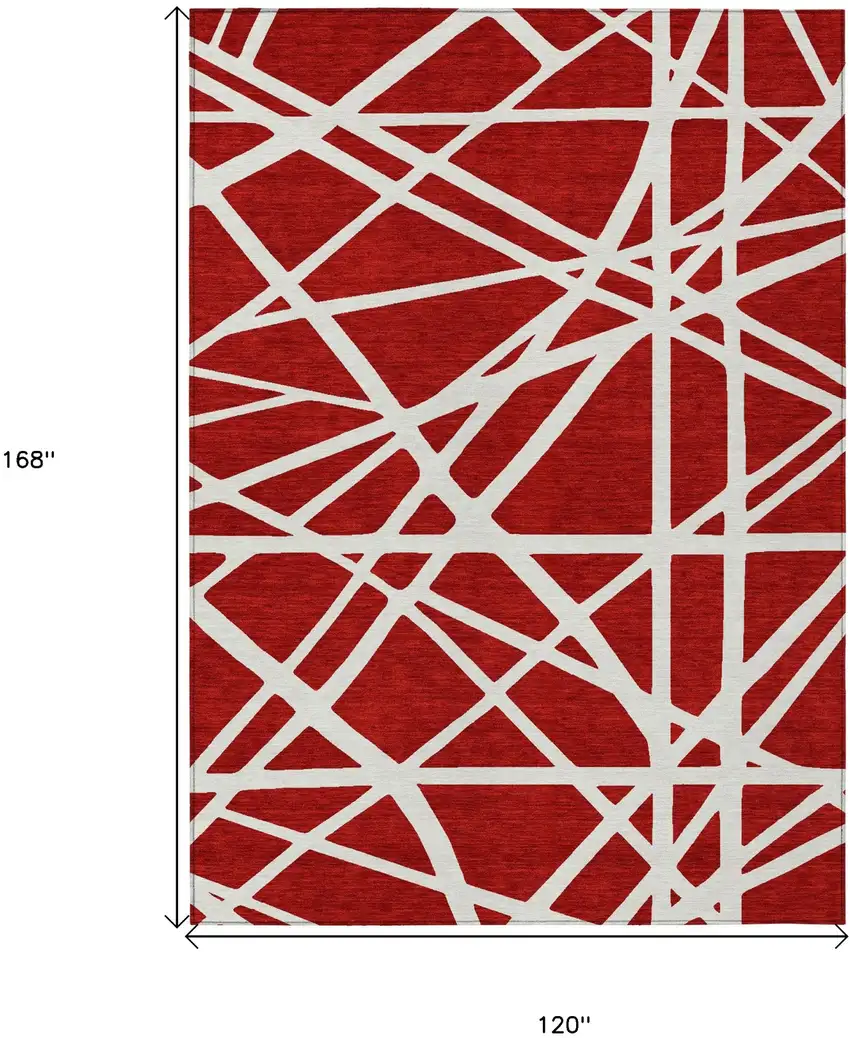 Red And Ivory Geometric Washable Indoor Outdoor Area Rug Photo 3