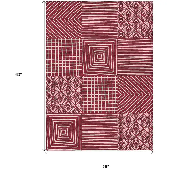 Red And Ivory Geometric Washable Indoor Outdoor Area Rug Photo 8