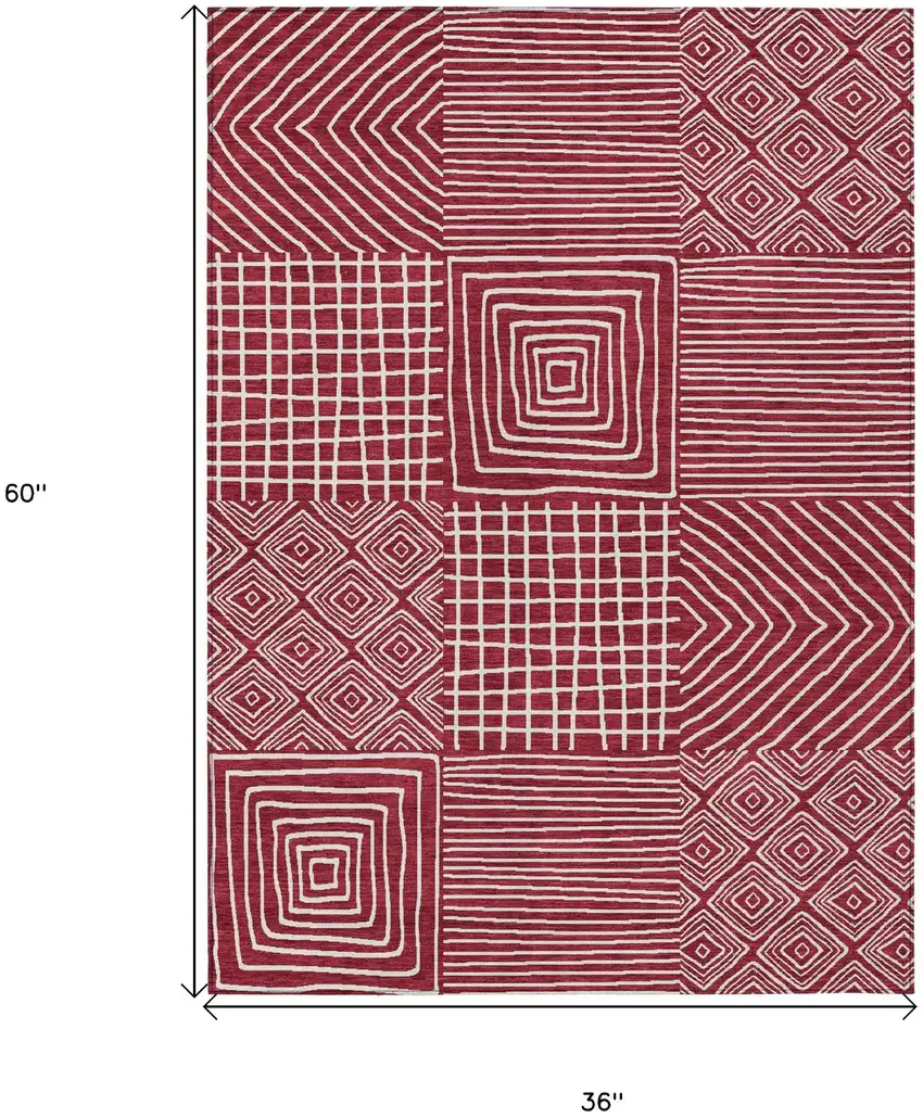 Red And Ivory Geometric Washable Indoor Outdoor Area Rug Photo 8
