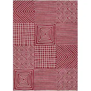 Photo of Red And Ivory Geometric Washable Indoor Outdoor Area Rug