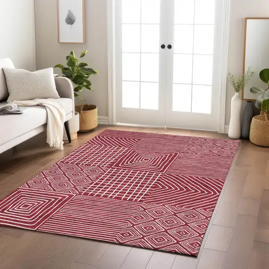 Red And Ivory Geometric Washable Indoor Outdoor Area Rug Photo 9