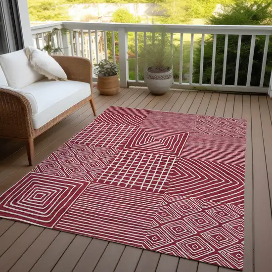 Red And Ivory Geometric Washable Indoor Outdoor Area Rug Photo 8