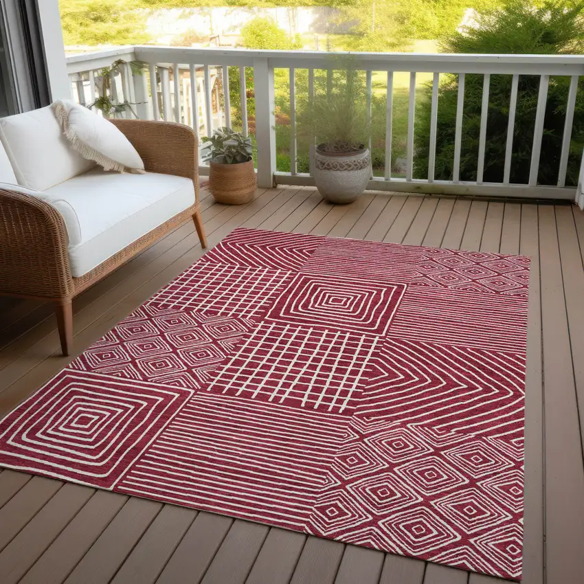 Red And Ivory Geometric Washable Indoor Outdoor Area Rug Photo 8