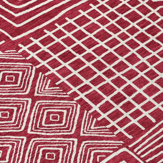 Red And Ivory Geometric Washable Indoor Outdoor Area Rug Photo 5