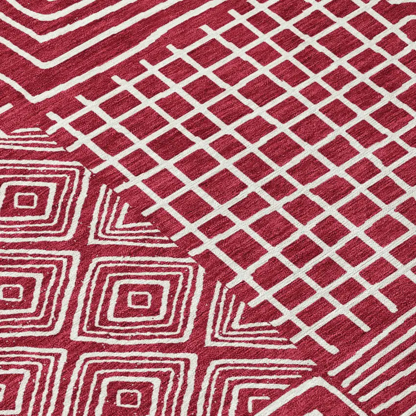 Red And Ivory Geometric Washable Indoor Outdoor Area Rug Photo 5