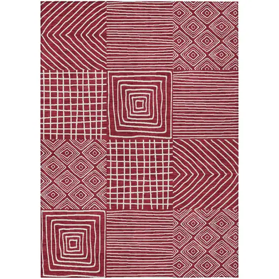 Red And Ivory Geometric Washable Indoor Outdoor Area Rug Photo 2